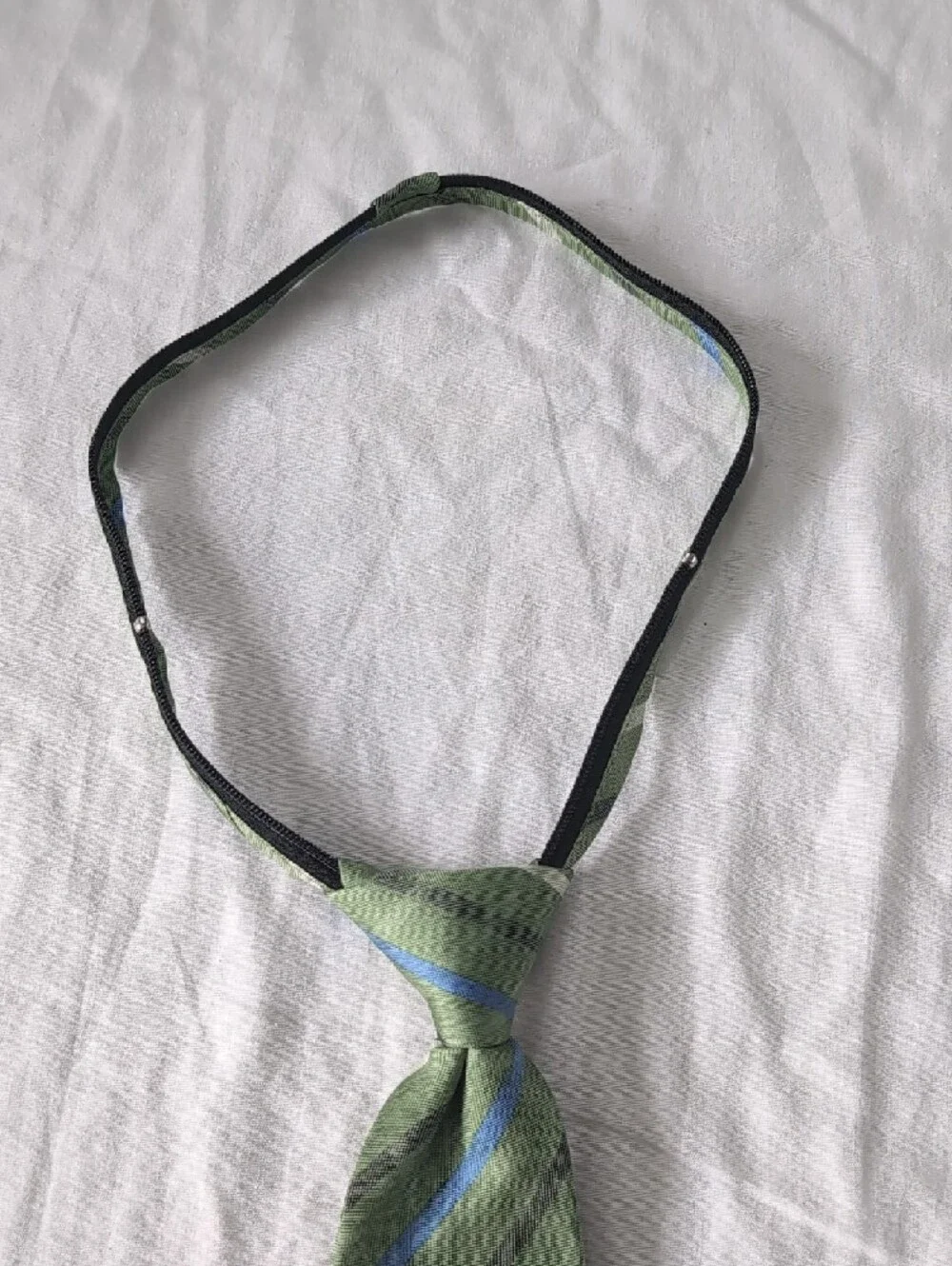 Chaps Green Striped Kids Tie with Blue and Gray Accents